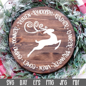 Rentier Namen SVG-Datei - Rundes Weihnachtsschild - Weihnachten SVG-Datei - Clip Art - Schneidedatei - Weihnachtsverzierung Schnittdatei - Sublimation
