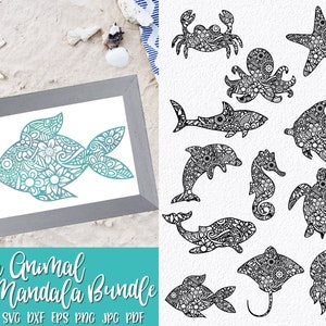 Zeedieren SVG-bundel - 12 zeedieren Mandala SVG-bestanden knippen - Clip Art - Cutting-bestanden - Zeedieren Clipart - Mandala dieren SVG