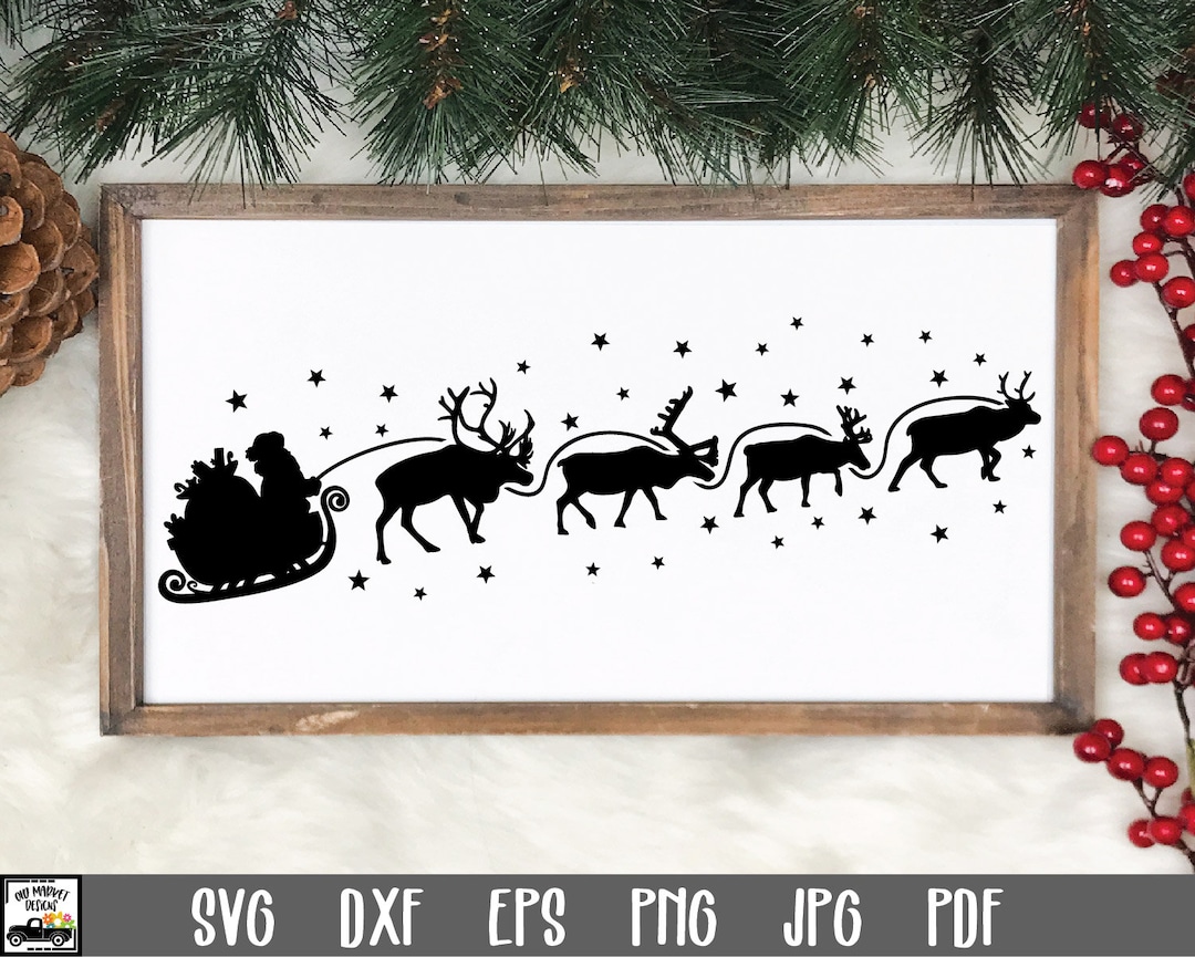 Christmas Santa and Reindeer Sleigh SVG File - Christmas SVG File ...