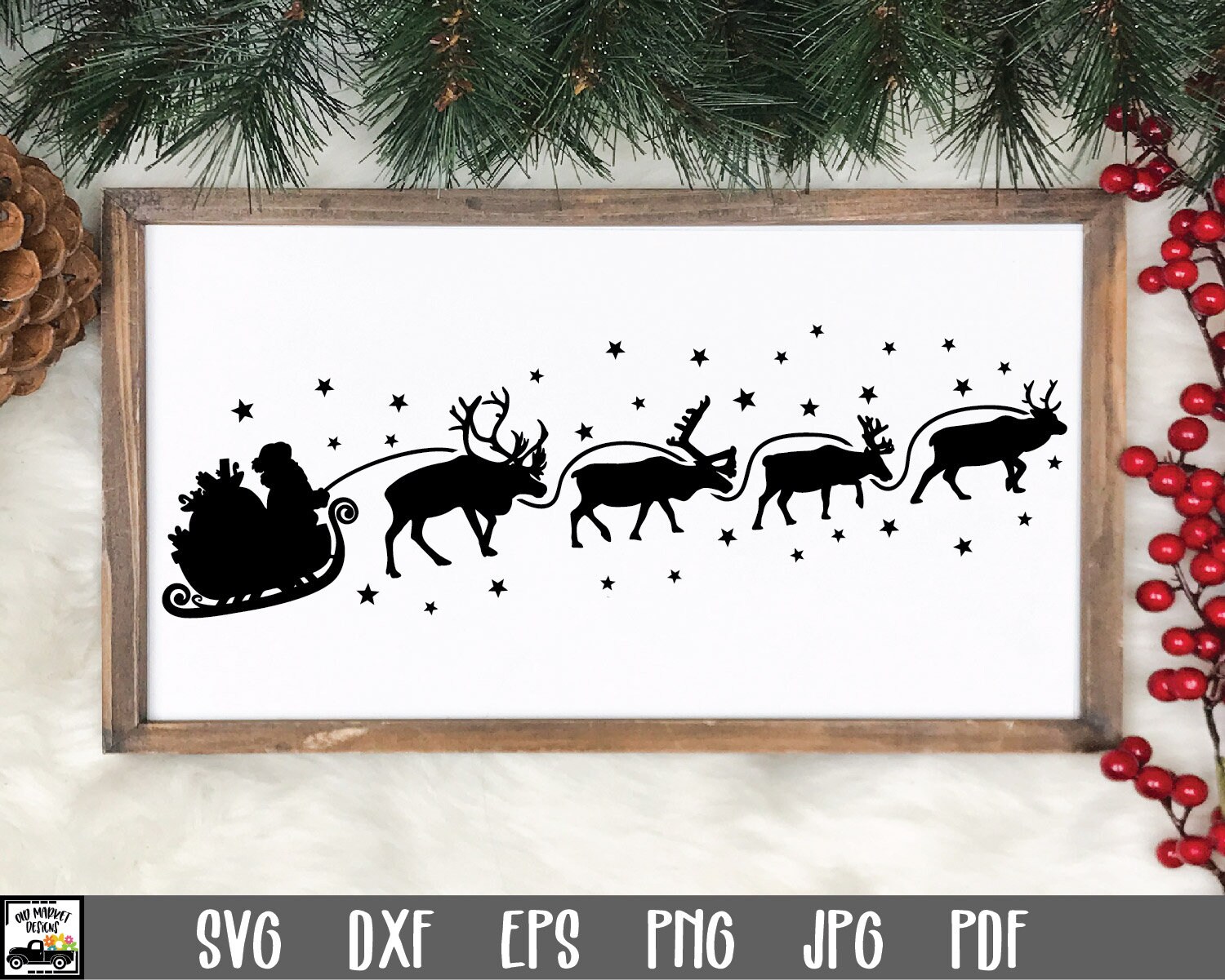 Christmas Santa and Reindeer Sleigh SVG File Christmas SVG - Etsy