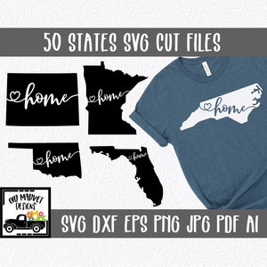 Pacote SVG de 50 estados - Arquivo de corte SVG do estado de origem - Clip Art dos estados - Arquivos de corte - Clipart dos estados - SVG - Eps - Png - Ai - jpeg - dxf