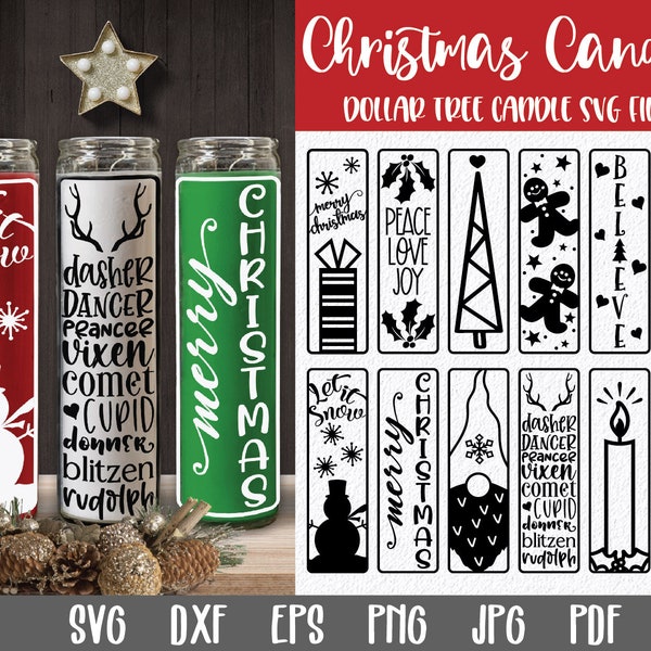 Christmas Candles SVG Bundle #2 - Dollar Tree Candle File - Christmas Candle Design - Christmas Pillar Candles - Glass Candle