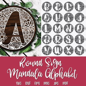 Signe rond Mandala Alphabet SVG Bundle - fichiers SVG ronds - 26 fichiers de coupe ferme - impression d'art imprimable - fichiers de coupe - dessins de ferme