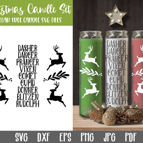 Reindeer Names Christmas Candle Set SVG - Dollar Tree Candle - Christmas Candle Design - Christmas Candle - Christmas Pillar Glass Candles