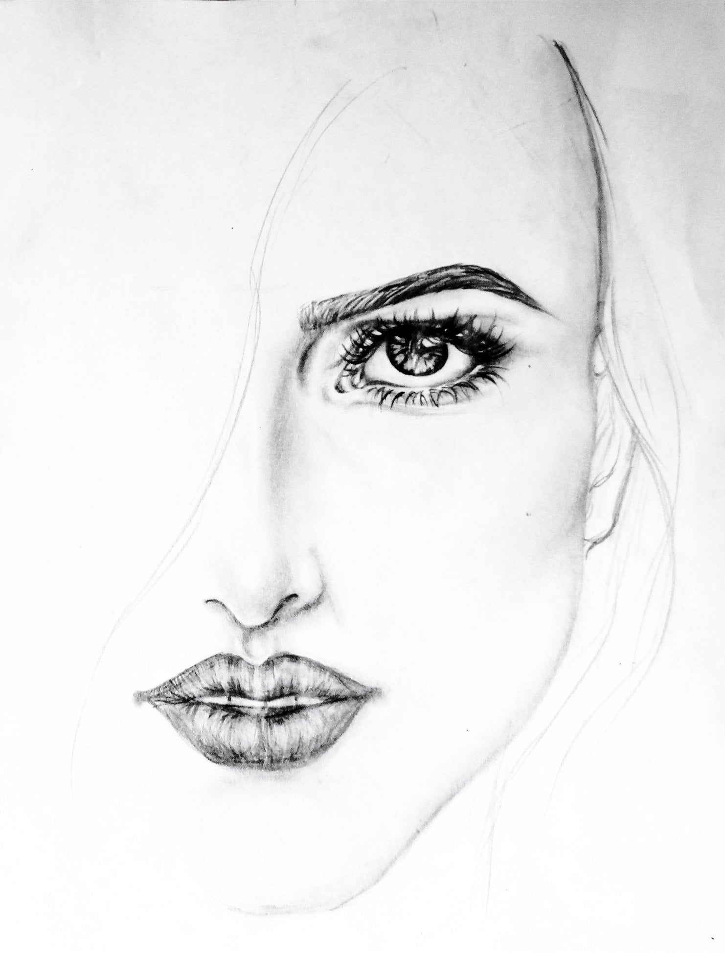 Frau Halbe Gesicht Portrait Etsy