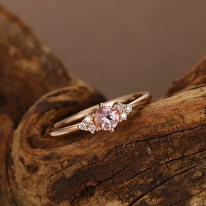 Morganite engagement ring rose gold Diamond cluster ring Unique Thin dainty wedding Bridal set Stacking Promise Anniversary gift for women