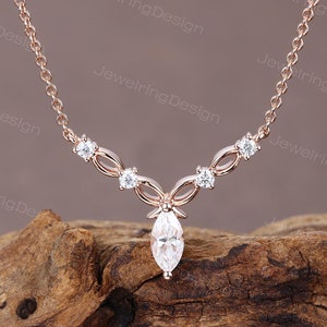 Marquise cut Moissanite Pendant Dainty rose gold Moissanite necklace Delicate Marquise Art deco pendant Anniversary pendant