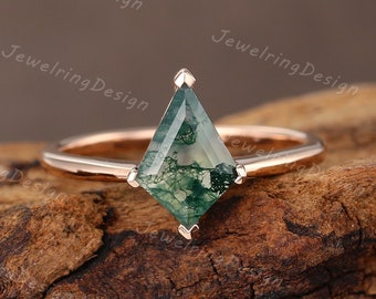 Kite shaped moss agate engagement ring vintage rose gold cluster  engagement ring for women Unique wedding Bridal Promise Anniversary gift