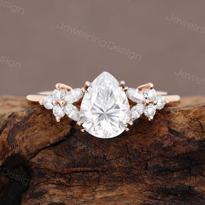 Tropfenförmiger Moissanit Verlobungsring Einzigartiger Roségold Verlobungsring Marquise Cluster Art Deco Brautdiamant Versprechen Jahrestagsring