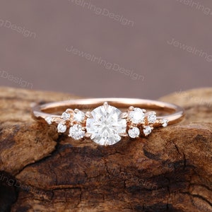 Moissanite engagement ring Rose gold Unique cluster engagement ring vintage wedding ring Bridal diamond ring Promise Anniversary ring