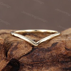 Plain gold Curved wedding band vintage yellow gold wedding band women Unique V shaped ring Matching Simple band Promise Anniversary ring