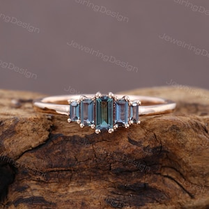 Baguette Alexandrit Verlobungsring Vintage Roségold Verlobungsring Art-Deco-Ring Antiker Brautversprechen Jahrestagsring für Frauen