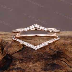 Vintage Moissanit Doppelgeschwungener Ehering Roségold Art-Deco Passend Stacking Diamant Ehering Versprechensring Jubiläumsring