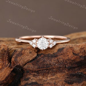 Moissanite engagement ring rose gold Diamond Unique cluster engagement ring vintage wedding ring for women Bridal Promise Anniversary gift