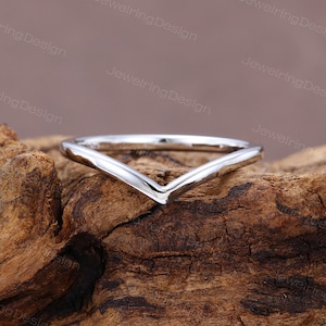 Plain gold Curved wedding band vintage White gold wedding band women Unique Bridal ring Matching Simple band Promise ring for women