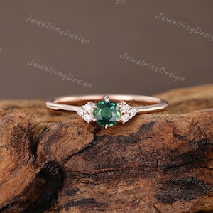 Teal Sapphire engagement ring vintage rose gold engagement ring Diamond cluster ring Unique dainty wedding ring Bridal Anniversary gift