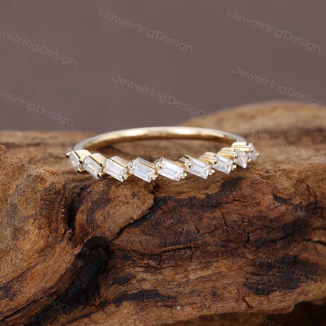 Baguette Cut Moissanite Wedding Band Women 14K Yellow Gold Half ...