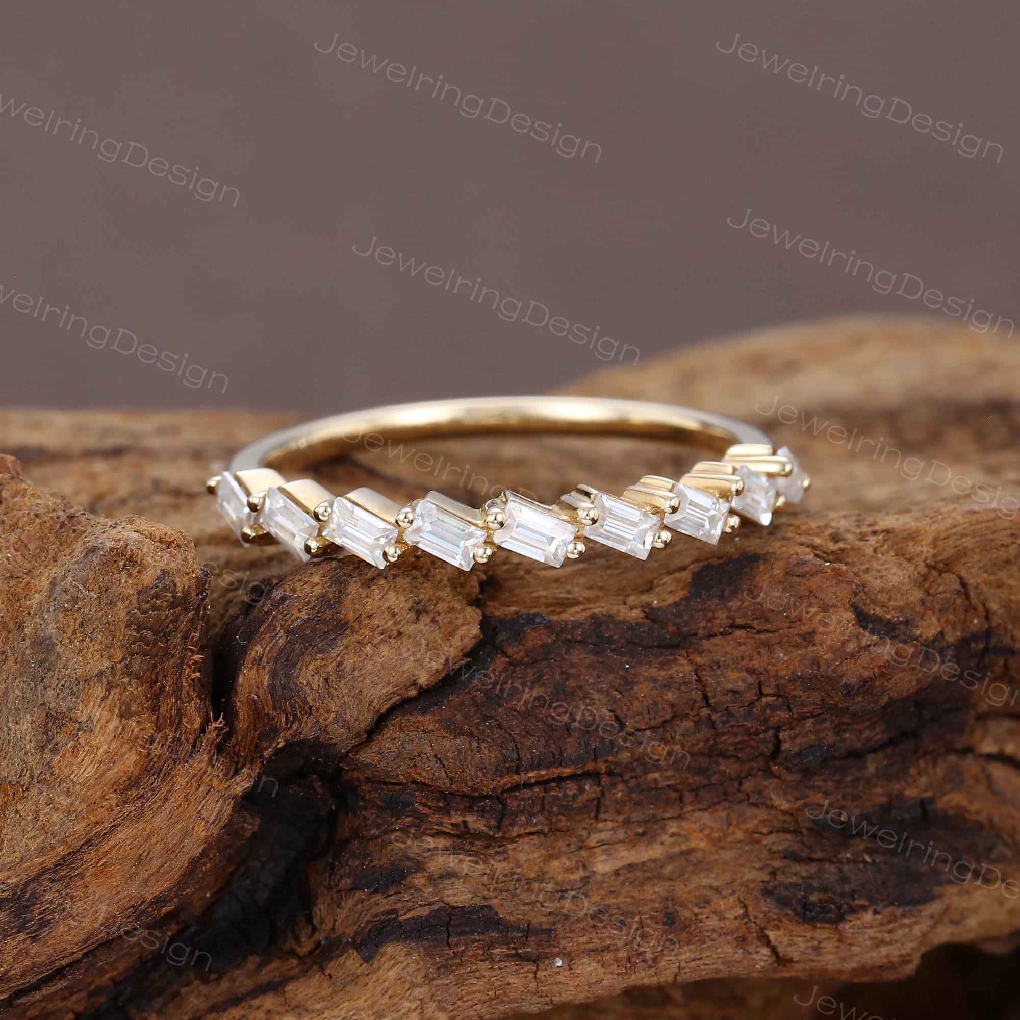 Baguette Cut Moissanite Wedding Band Women 14K Yellow Gold Half ...