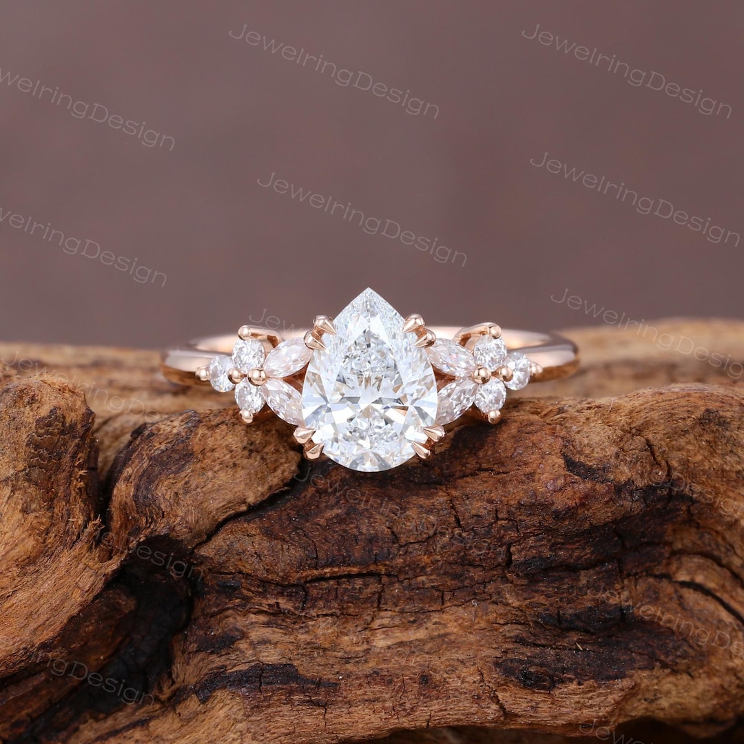 IGI Certified Pear Shaped Lab Diamond Engagement Ring Unique Rose Gold ...