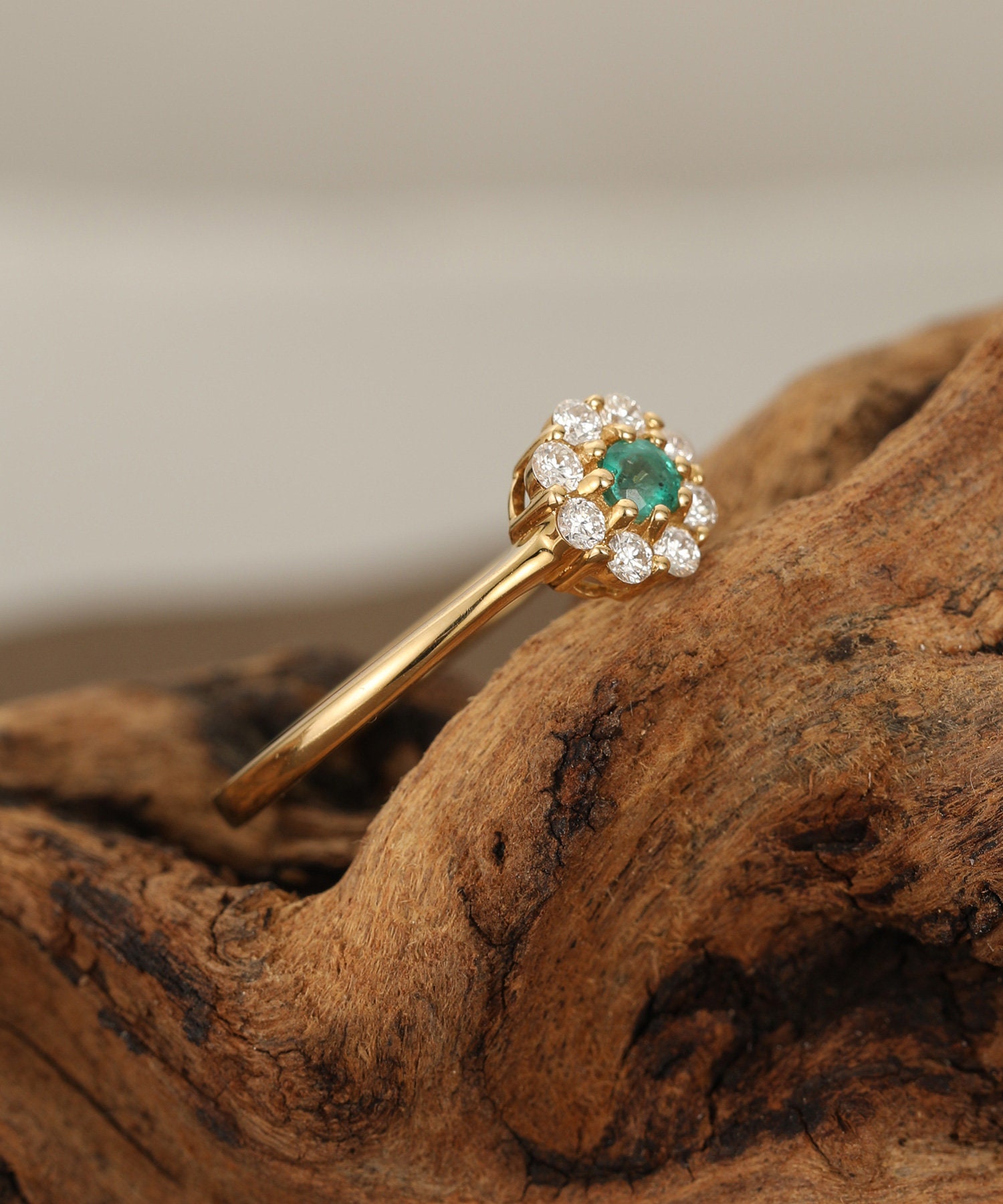 Emerald Engagement Ring 14k Gold Halo Diamond Engagement Ring | Etsy