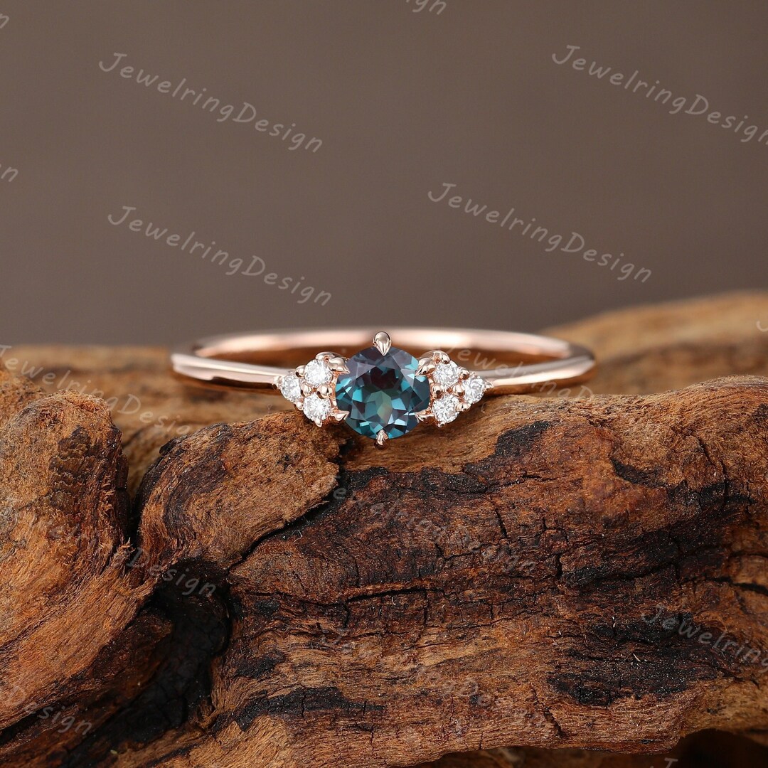 Buy Alexandrite Engagement Ring Vintage Rose Gold Engagement Ring