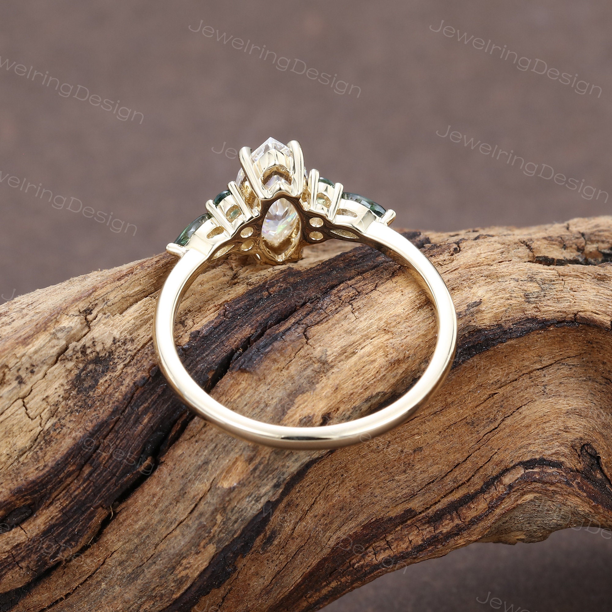 Marquise Cut Moissanite Engagement Ring Vintage Yellow Gold Cluster ...