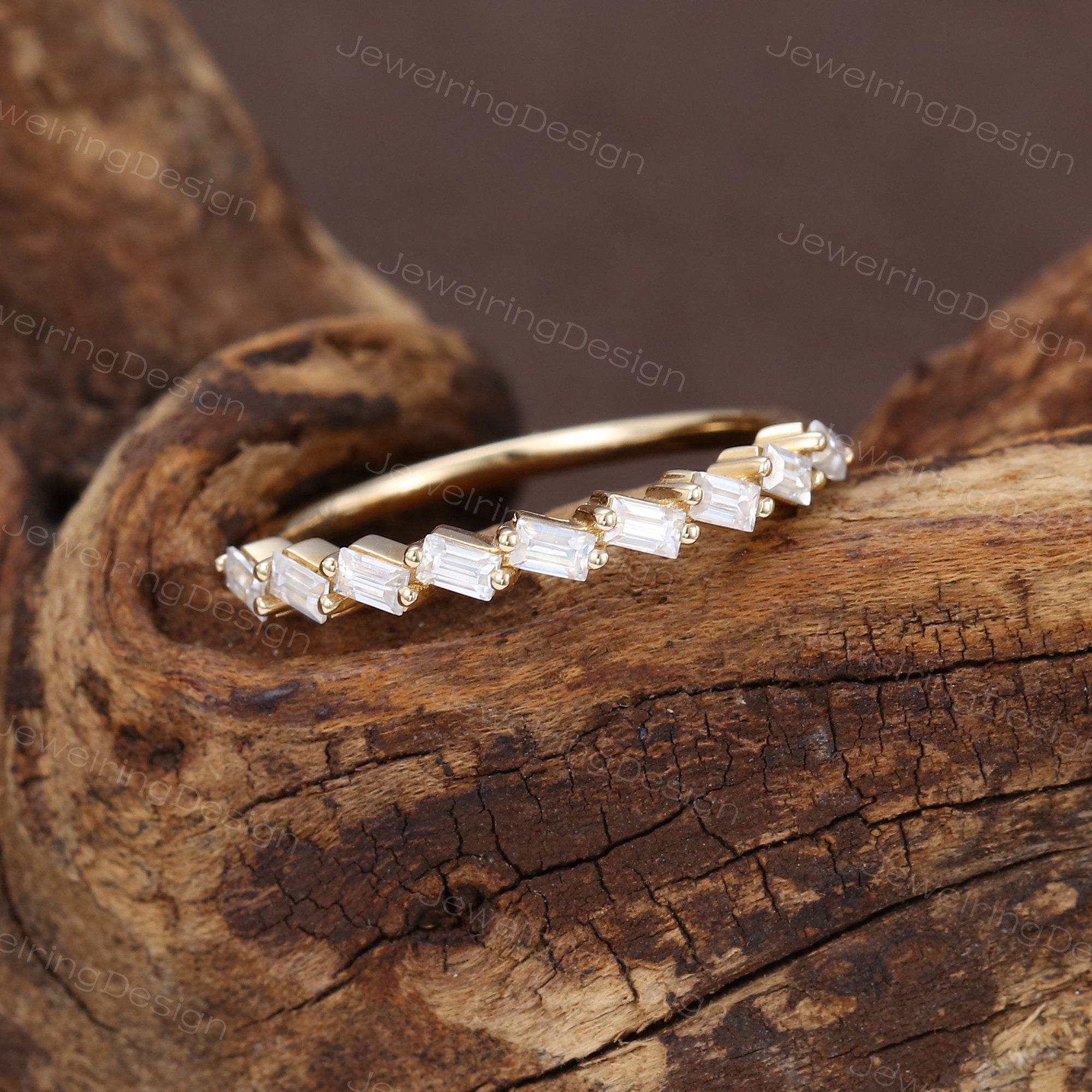 Baguette Cut Moissanite Wedding Band Women 14K Yellow Gold Half ...