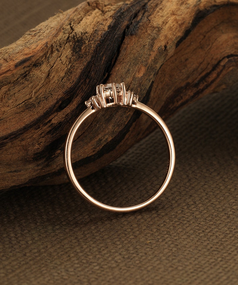 White sapphire engagement ring rose gold Unique engagement ring vintage ring for women Diamond cluster ring dainty wedding Anniversary gift image 4