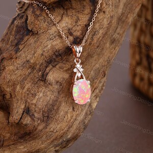 Rose Gold Plated 18x13mm Oval Pink Chalcedony Ethiopian Opal Pendant W Chain main image 0