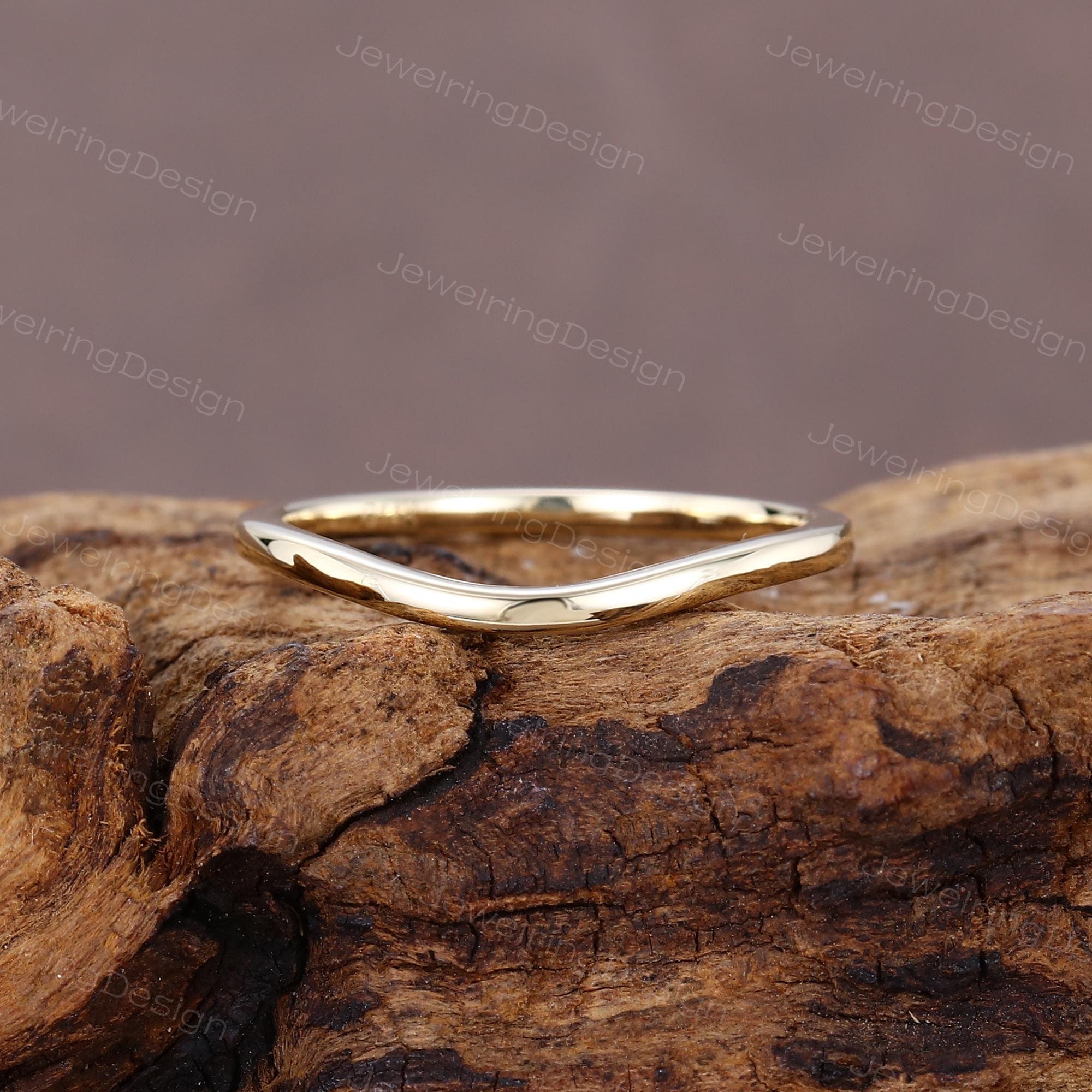 Plain gold Curved wedding band vintage Yellow gold wedding band women Unique Bridal ring Matching Simple band Promise ring for women
