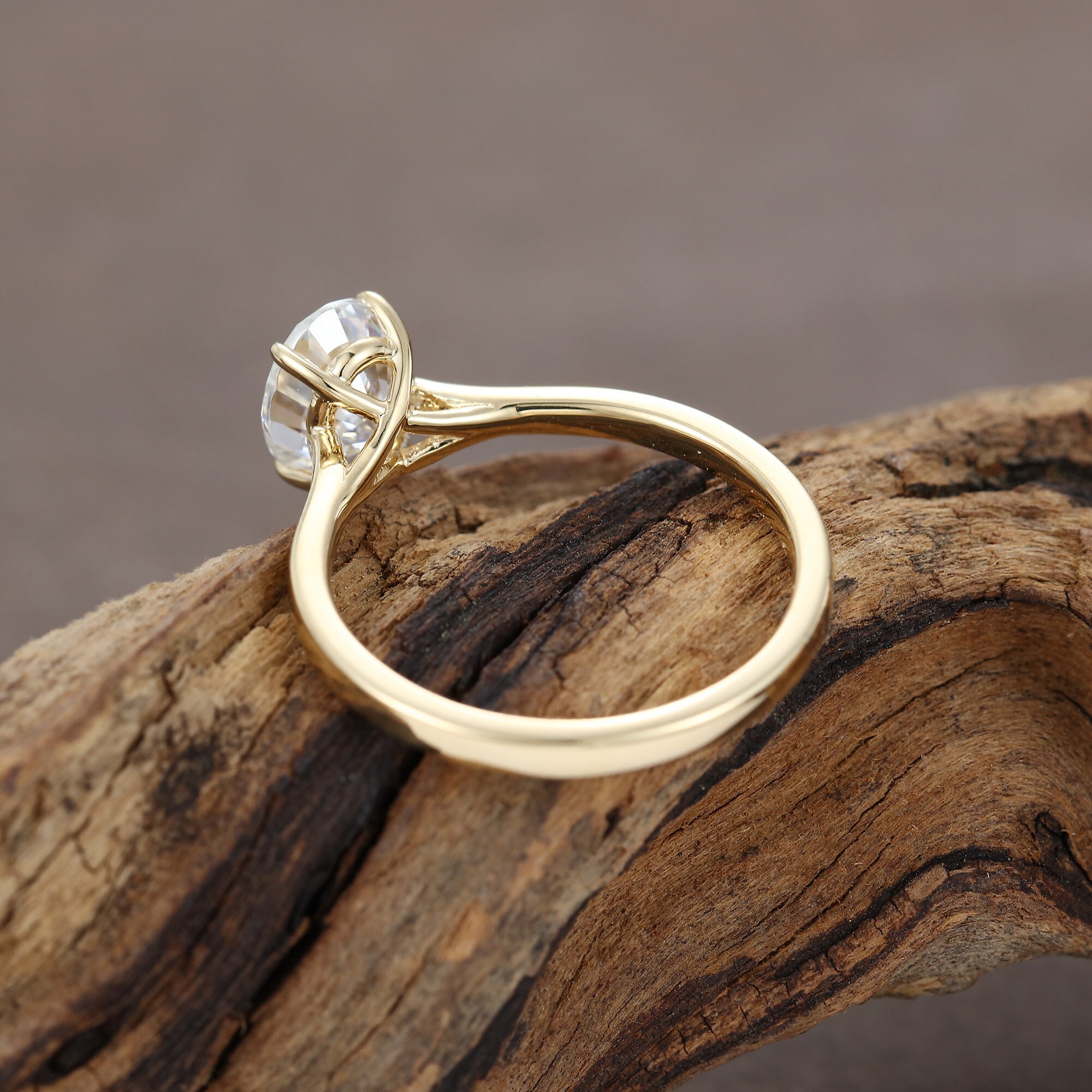Anillo de compromiso de oro amarillo sólido 14K para las Etsy