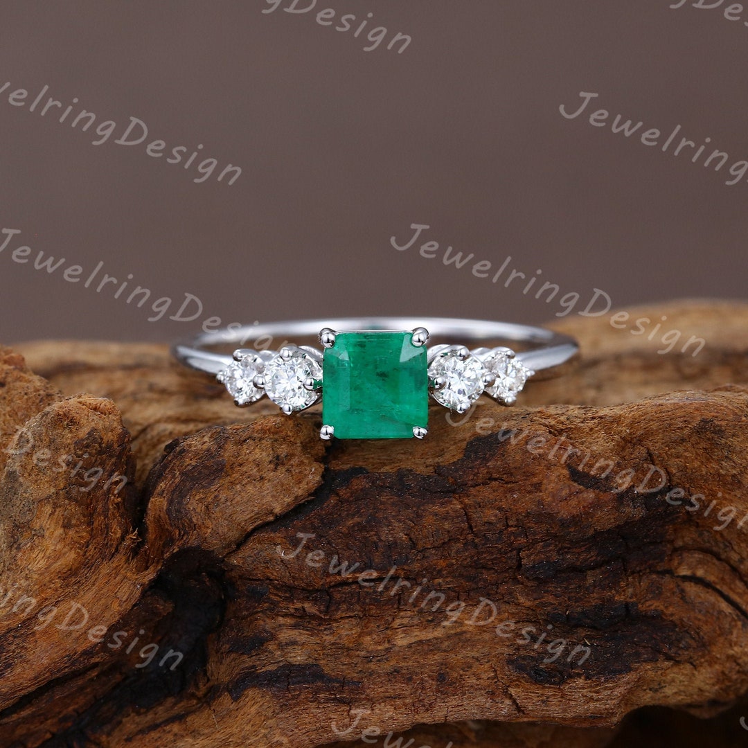 Emerald Engagement Ring White Gold Diamond Engagement Ring Etsy