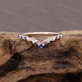 Unique sapphire Curved wedding band vintage rose gold wedding band women Chevron band Stacking Matching band Promise ring Anniversary ring