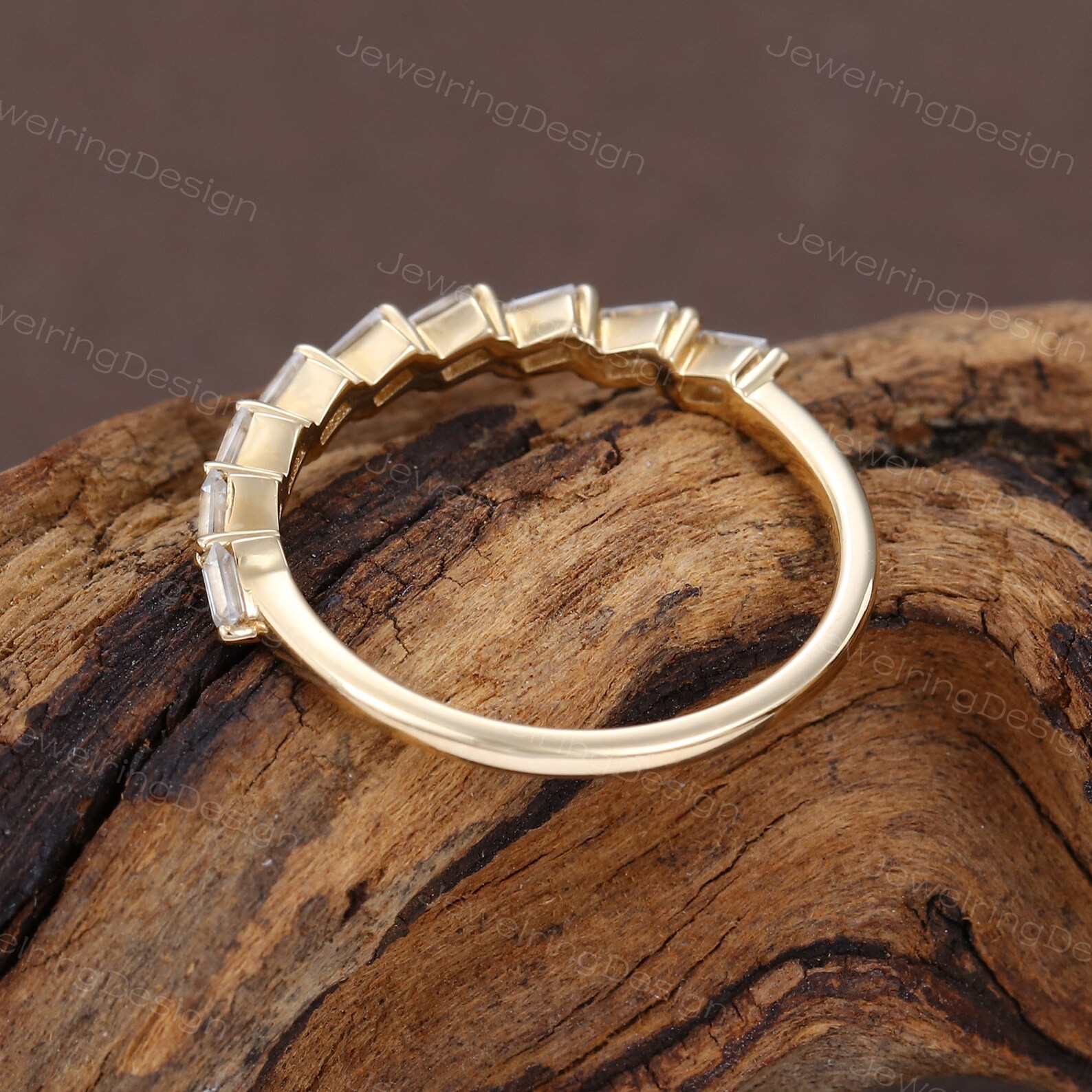 Baguette Cut Moissanite Wedding Band Women 14K Yellow Gold Half ...