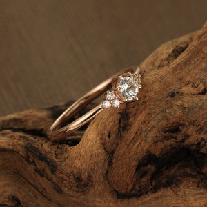 White sapphire engagement ring rose gold Unique engagement ring vintage ring for women Diamond cluster ring dainty wedding Anniversary gift image 3