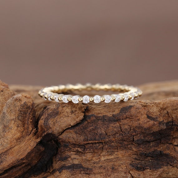 Full Eternity Moissanite Wedding Band Vintage Yellow Gold - Etsy