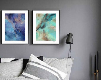 Nature abstract art, 2 print set, gift, acrylic, prints, wall decor, holiday gift, decoration