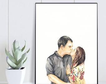 Watercolor painting, Custom portrait, Wedding, Anniversary, Engagement, Personalized portrait, Family portrait, Custom painting, Gift