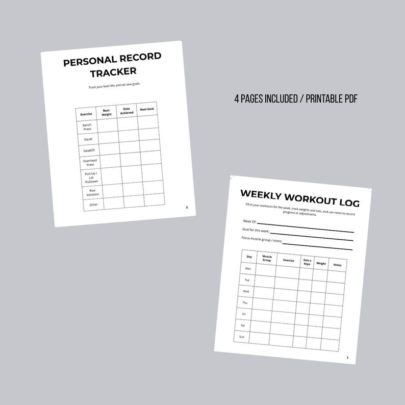 Simple Gym Progress Tracker – Printable Workout, Habit & PR Log ...