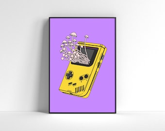 Gameboy. Oldschool console. Mushroom. Psychodelic. Illustration art. A2 - 42x59,4 cm wall art poster by Adela Madej