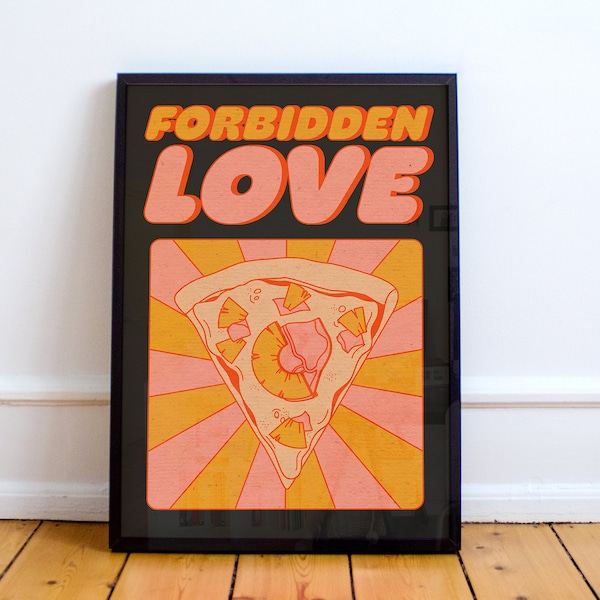 Forbidden Love. Hawaii Pizza. Pineapple on Pizza. Controversy. Illustration art. A2 - 42x59,4 cm wall art poster by Adela Madej