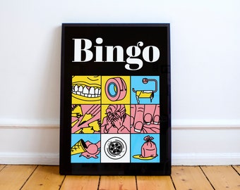 Bingo. Fallar. Catastrofia. Cómic. Grandes pequeños problemas.  Ilustración artística. A2 - 42x59,4 cm cartel de arte de pared por Adela Madej