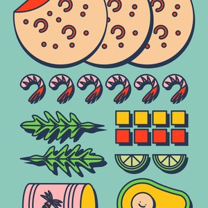 Envolver. Tortilla. Camarones. Feliz aguacate. Víveres. Cocina. Arte de la ilustración. A2 42x59,4 cm póster de arte mural por Adela Madej imagen 2