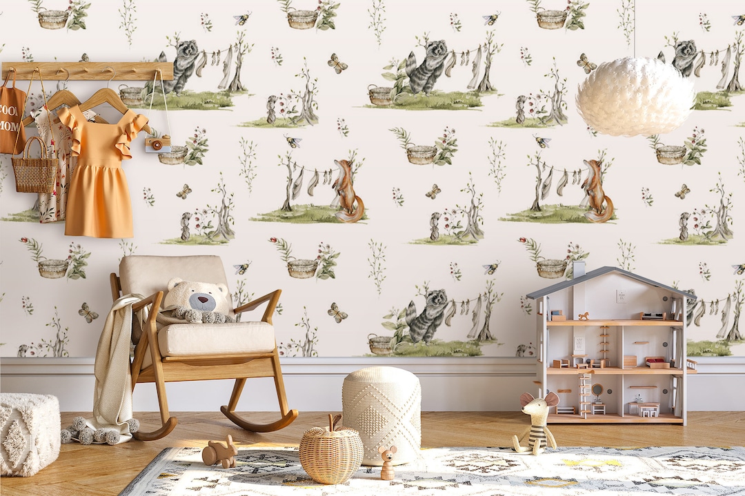 Photo Wallpaper Children's Room Forest Animals 02 Etsy — free download