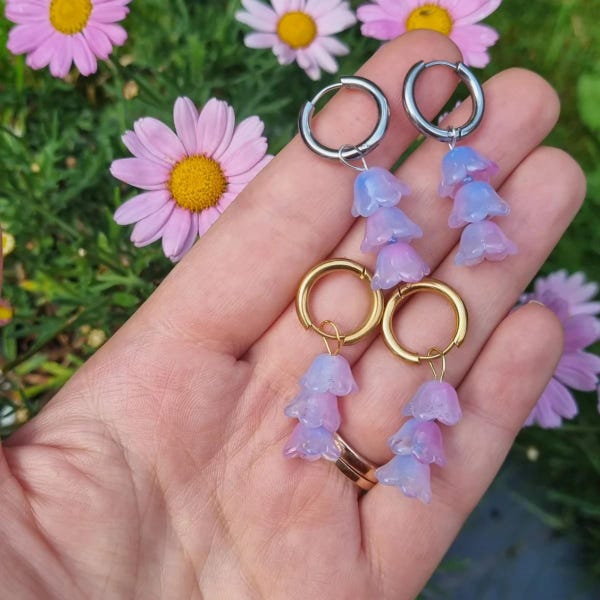 Handmade Wisteria Flower Earrings, Glass Bead Dangles
