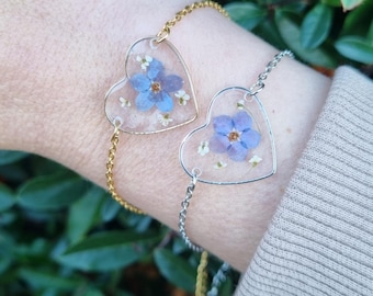 Forget Me Not Bracelet, Real Flower Pressed Bracelet, Dainty Flower Bracelet