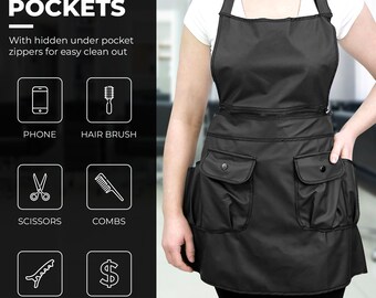 ビニール製サロンエプロン：取り外し可能なジッパー、名前の刺繍入り