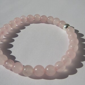 Natürliche Rosenquarz Stretchy Armband & 925 Silber Bead 8 mm