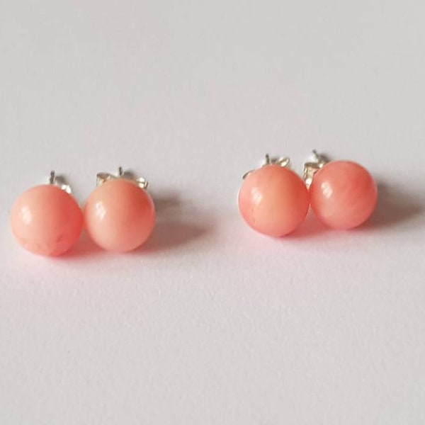 Natural Coral Stud Earrings 925 Sterling Silver 6mm Medium