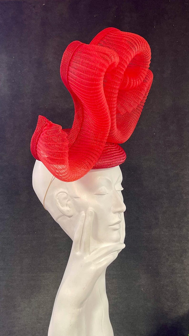 Red Pleated Crinoline Fascinator. Handmade. Fun Statement Piece for ...